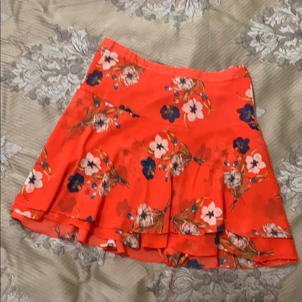 Red Floral Layered Flirty Skirt
